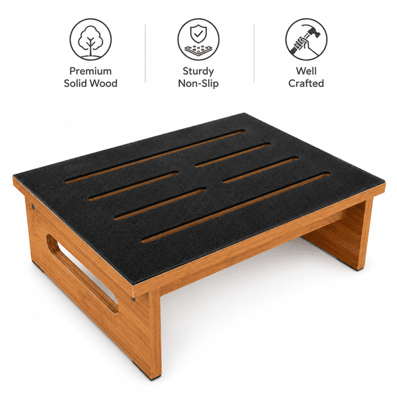 Step Stools for Adults, Heavy Duty Wooden Stepping Stool with Non-Slip Rubber Surface, One Step Stool for Adults Seniors, 450 LBS Capacity Bed Step Stool for High Beds, Bathroom, Bedroom, Kitchen