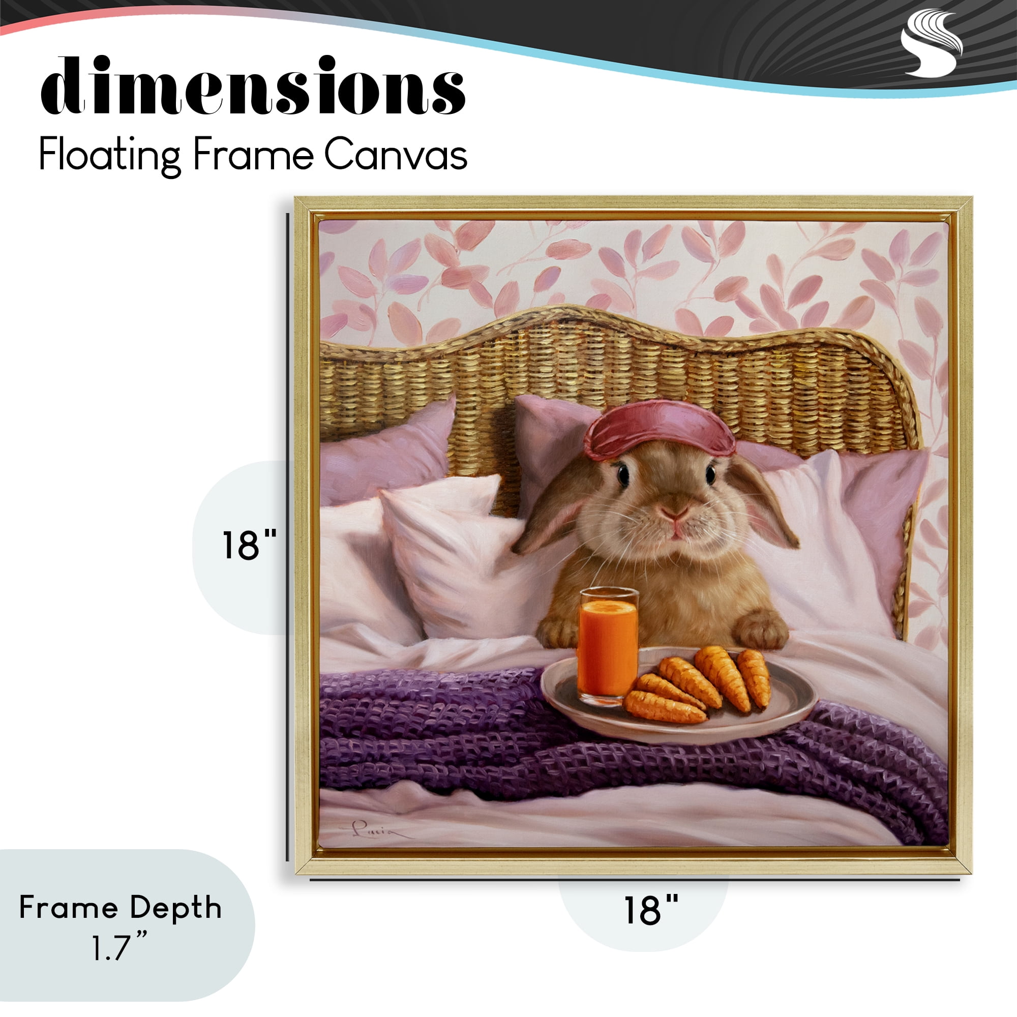 Stupell Industries Hoppy Meal Bunny in Bed Gold Framed Floater Canvas Wall Art, design by Lucia Heffernan