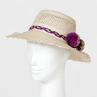 purple boater hat