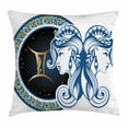 thumbnail image 1 of Zodiac Decor Throw Pillow Cushion Cover, Gemini Icon Motif with Back to Back Women Future Celestial Information Theme, Decorative Square Accent Pillow Case, 24 X 24 Inches, Blue Gold, by Ambesonne, 1 of 2