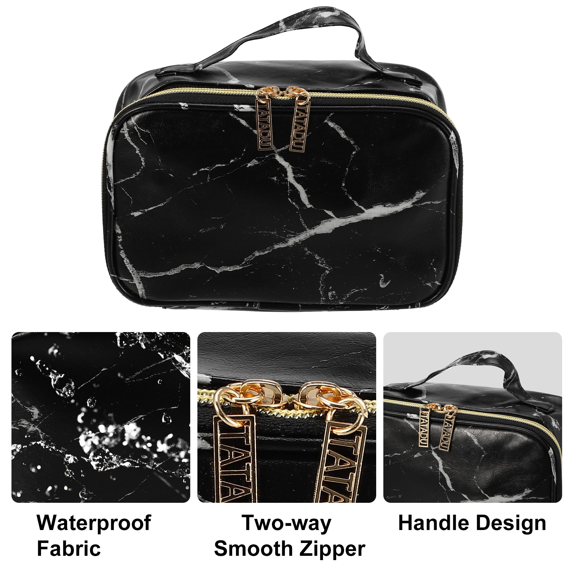 Unique Bargains Floral Makeup Bag Zipper Flower Cosmetic Pouch Black
