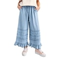 thumbnail image 2 of Mutghys Wide Leg Jeans for Women Ruffle Hem Elastic Waist Drawstring Solid Color Denim Jeans with Pockets Vacation Party Loose Comfy Casual Jeans S-2XL, 2 of 5