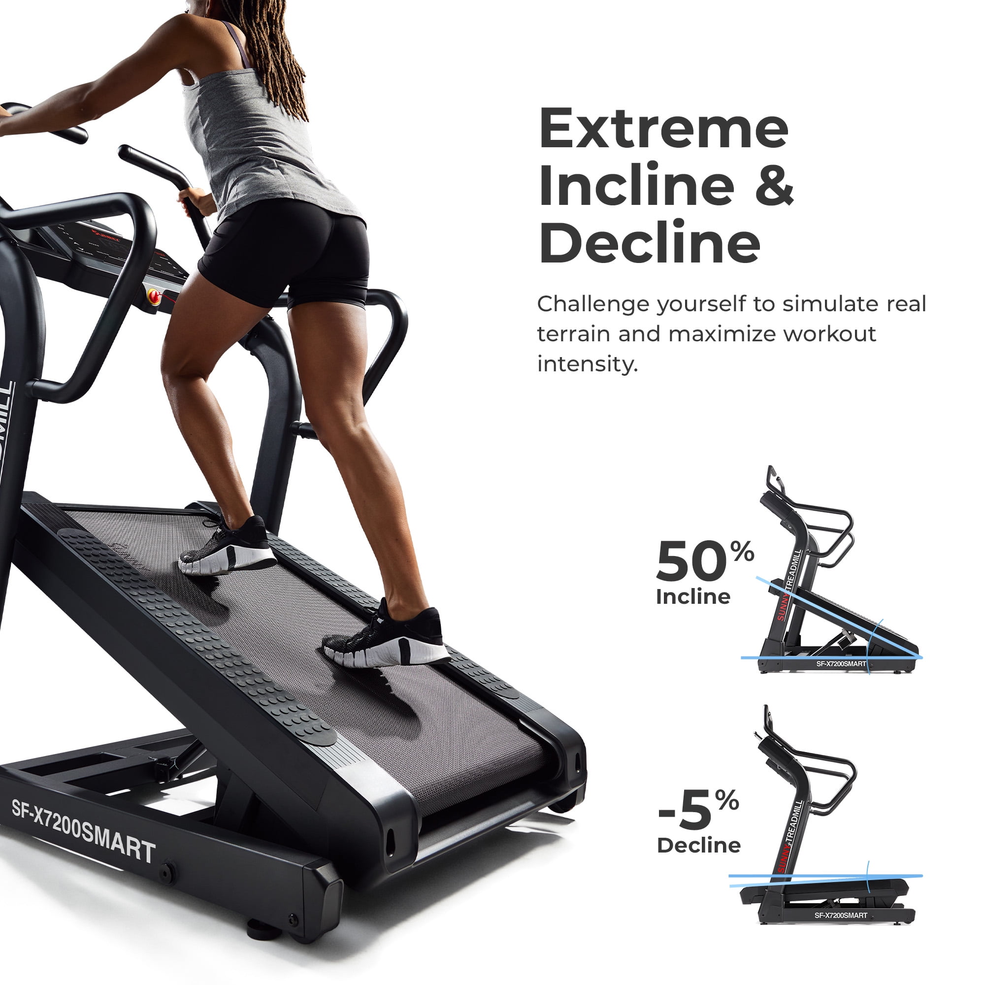 Sunny Health & Fitness Commercial Level Ultimate Incline Decline Treadmill - SF-X7200SMART