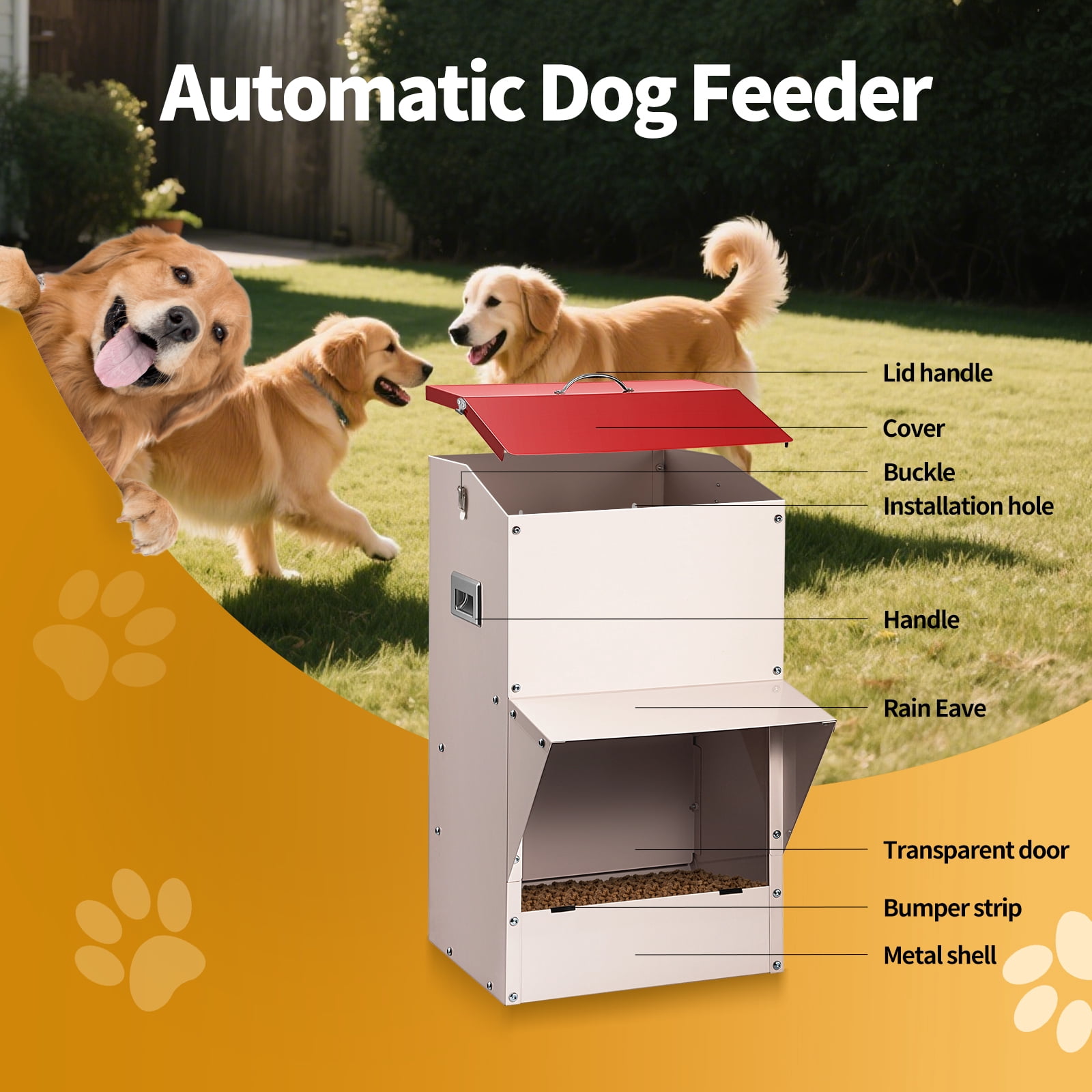 SHZOND Automatic Dog Feeder Large Breed Outdoor & Indoor Galvanized Dog Food Dispenser,50lbs Wall Mountable Gravity Pet Food Station Auto Feeder Self Feeding for Puppy, Dog, Cat