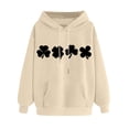 thumbnail image 3 of VBTAPA Women's St Patrick's Day Hooded Sweatshirt Lucky Clover Graphic Print Casual Irish Pullover Hoodies with Kangaroo Pocket Khaki XXL, 3 of 5