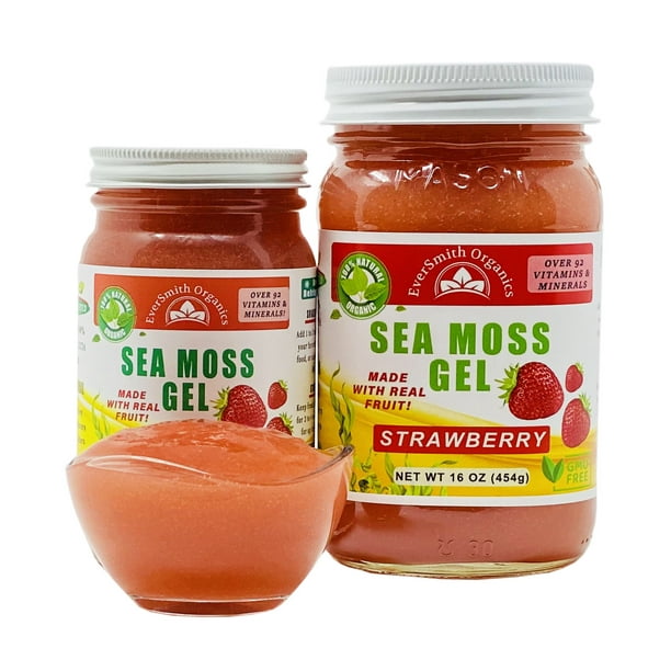 Organic Sea Moss Gel (Strawberry) 16 Ounce Real Fruit Wildcrafted