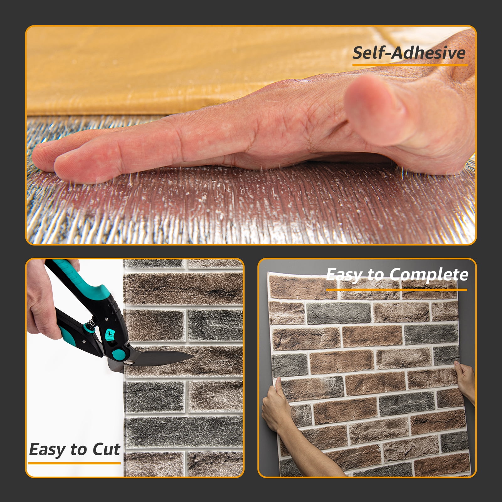 20-Pack 27.5''x27.5'' Peel and Stick Faux Brick 3D Wall Panels,Self Adhesive Foam Wallpaper for Bedroom,Kitchen,Gray Brown