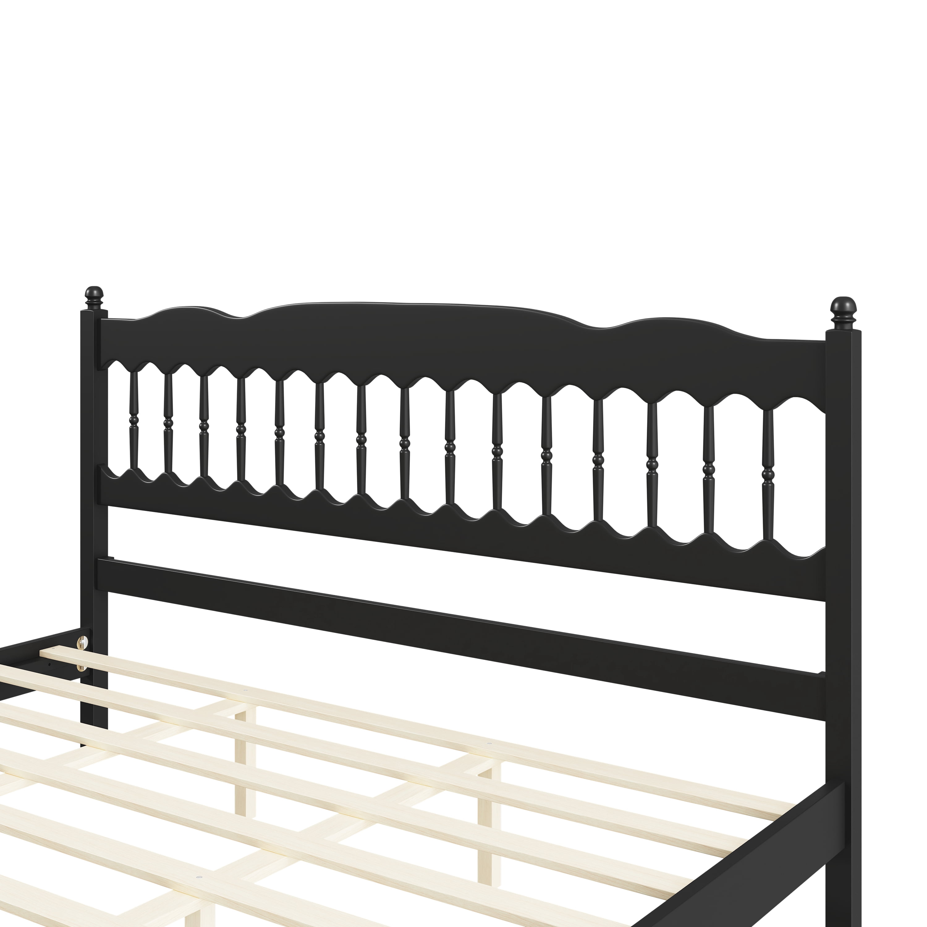 Mintazer Farmhouse King Platform Bed with Spindle Headboard, Vintage Arched Slat Platform Bed Frame for Bedroom, No Box Spring Required, Black