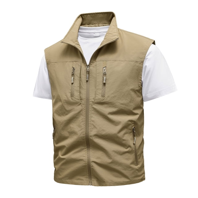 Pisexur Windbreaker Jacket Vest Men's Quick-drying Work Clothes Jacket Solid Color Stand-up Collar Zipper Waistcoat Plus Size Hiking Jackets Fall Jackets for Men