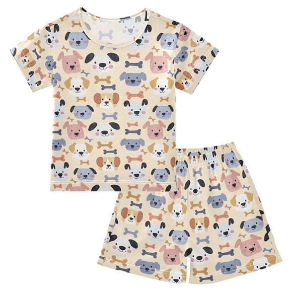 joogoo Cute Puppy Dogs Bones Pattern Pajama Sets Short Sleeve Cotton 2-Piece Sleepwear 10Y