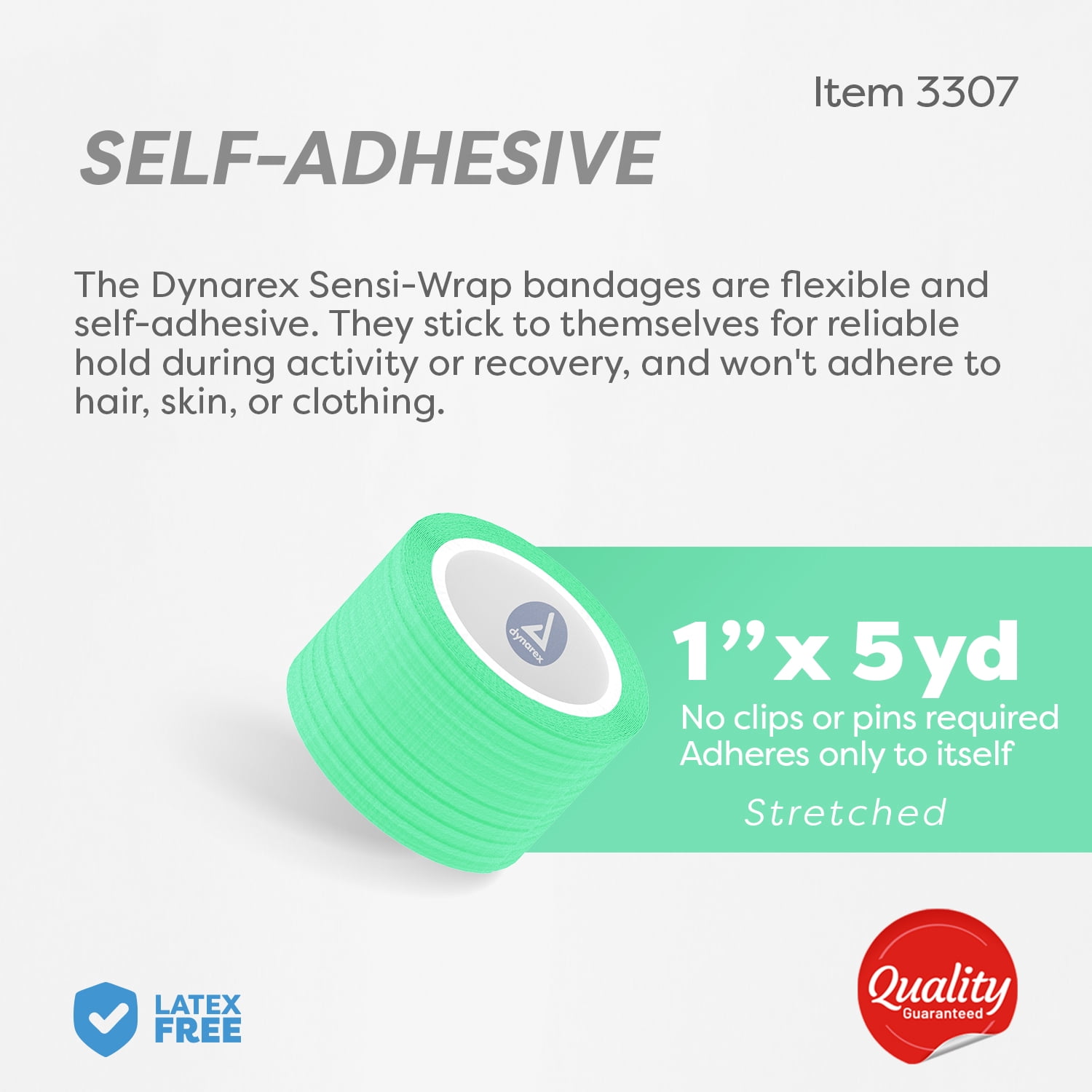 Dynarex Sensi-Wrap Self-Adhesive Bandages, 30-Pack, 1" x 5 yards, Green, Latex-Free, Colored Elastic Cohesive Athletic Tape, Tattoo Grip & Vet Wrap