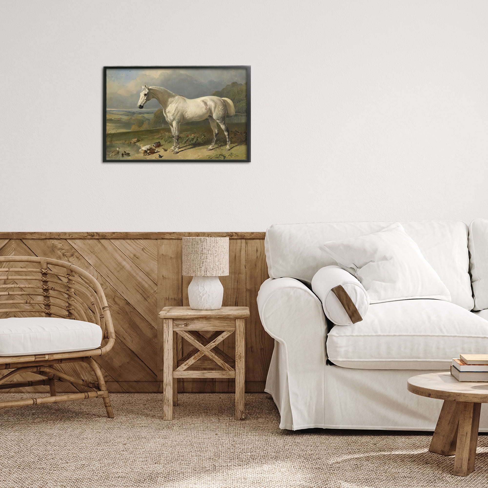 Stupell Industries Grey Horse And Ducks In Landscape Black Framed Giclee Art, design by Tina LeCour