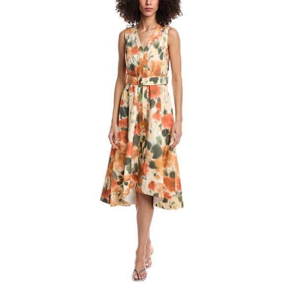 3.1 Phillip Lim womens Blurred Marigold Sleeveless V-Neck Belted Min Dress, 6