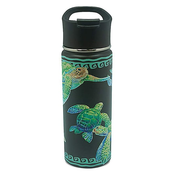Island Heritage Hawaii Style Island Flask Tumbler Swimming Honu Turtle Black