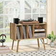 thumbnail image 4 of Vinyl Player Stand with Charging Station, Up to 220 Albums Collection, Retro Record Storage Cabinet with Detachable Shelves, Adjustable Height Turntable Table for Lounge, Office - Oak, 4 of 8