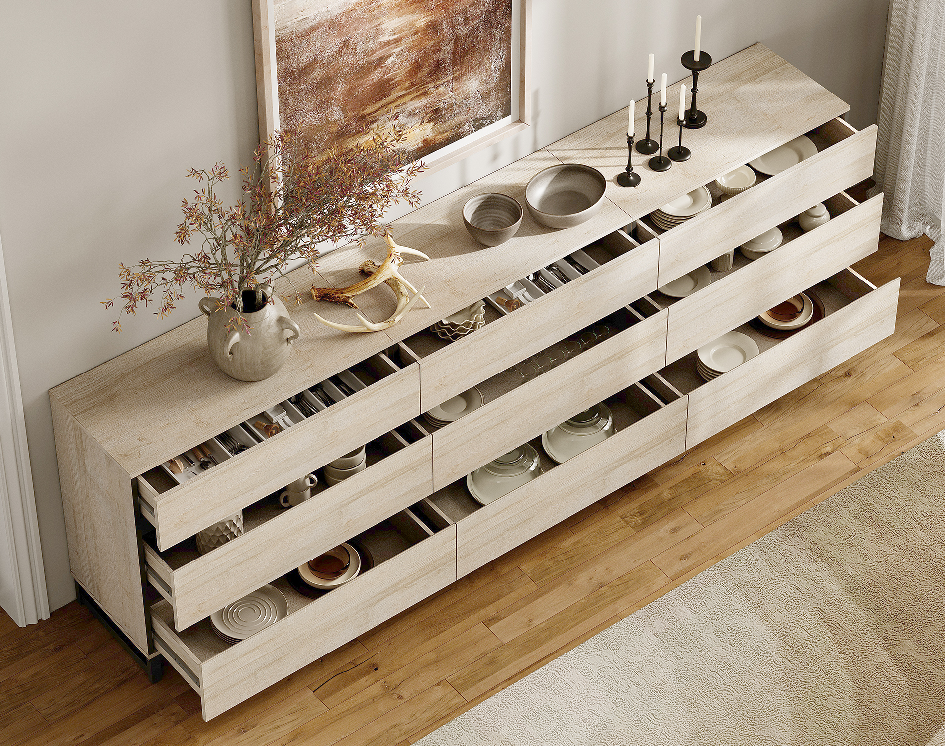 WAMPAT Dresser for Bedroom, Closet Organizers and Storage with 9 Drawers, Chest of Drawers with Metal Base, Wooden Modern Dresser for Living Room, Bedroom, Entryway, Light Oak