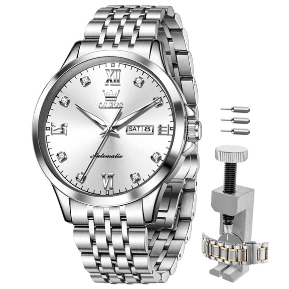OLEVS Automatic Watches for Men Business Fashion Dress Self Winding Mechanical Luminous Classic Mens Watches with Multi Calendar Easy Read Stainless Steel Men Wrist Watches Anniversary Gift