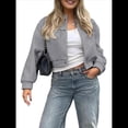 thumbnail image 2 of Chaqueta de Color Liso para Mujer, Chaqueta Corta Informal de , Chaqueta de Larga con Cremallera, Abrigo, Ropa de Abrigo Gris M, 2 of 5