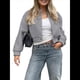 thumbnail image 2 of Chaqueta de Color Liso para Mujer, Chaqueta Corta Informal de , Chaqueta de Larga con Cremallera, Abrigo, Ropa de Abrigo Gris XS, 2 of 5
