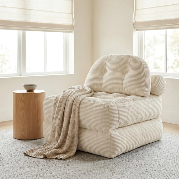 Joyyskill Folding Sofa Bed with Pillow Convertible Sleeper Chair Boneless Foldable Couch Comfy Floor Sofa Lounge Couch Bed, Beige