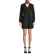 Scoop Women's Blouson Sleeve Keyhole Mini Dress Dot Print