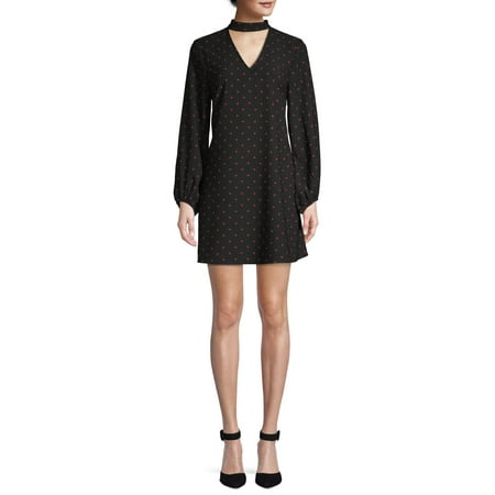 Scoop Women's Blouson Sleeve Keyhole Mini Dress Dot Print