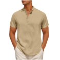 thumbnail image 2 of JXMVOJ Men's Casual Fashion Solid Short Sleeve Stand-up Collar Button Top Blouse Polyester Summer, 2 of 7