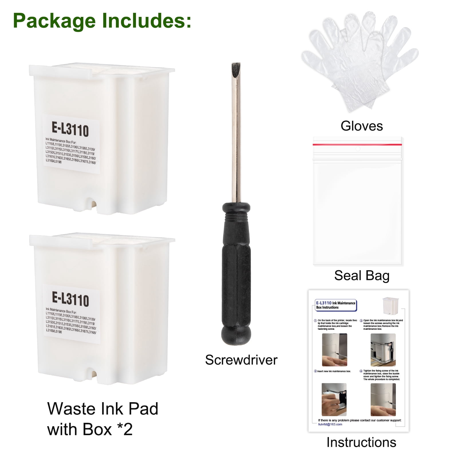 L3110 Waste Ink Pad Replacement Maintanence Box Compatible for Epson Ecotank ET-2800 ET-2803 ET-4800 ET-2400 ET-2720 ET-4700 ET-2711 L3110 L3250 L3150 Printers 2Pack