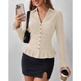 thumbnail image 7 of BTFBM Fitted Button Down Shirts for Women Dressy Casual Tops | Collar V Neck Long Sleeve Ruched Tops, Stretchy Ruffle Blouses, Fall Fashion Clothing, Work Date Night Going Out Outfits, 7 of 7
