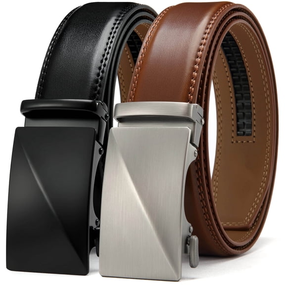 YOORAN Men's Belt, 2 Ratchet Belts, Adjustable 13/8" Genuine Leather Belt, Size Length Can be Cut, With Gift Box