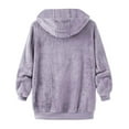 thumbnail image 5 of Clearance RQYYD Women Fuzzy Fleece Hoodie Jackets Solid Full Zip Up Sherpa Lined Warm Fleece Coat Outwear Plush Flannel Drawstring Hooded Sweatshirt (Purple,M), 5 of 5