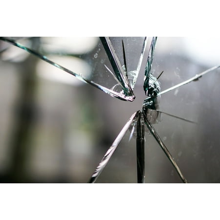 Multi Color Crack Glass - canvas print disc crack broken window hole fragmented glass stretched canvas 10 x 14