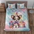 thumbnail image 2 of Happy Birthday Cute Puppy Chihuahua with Cake Gifts Party Hat Quilt Bedding Set Dog Lover Gifts Idea 1 Blanket Bed Cover 2 Pillowcases - 00029, 2 of 5