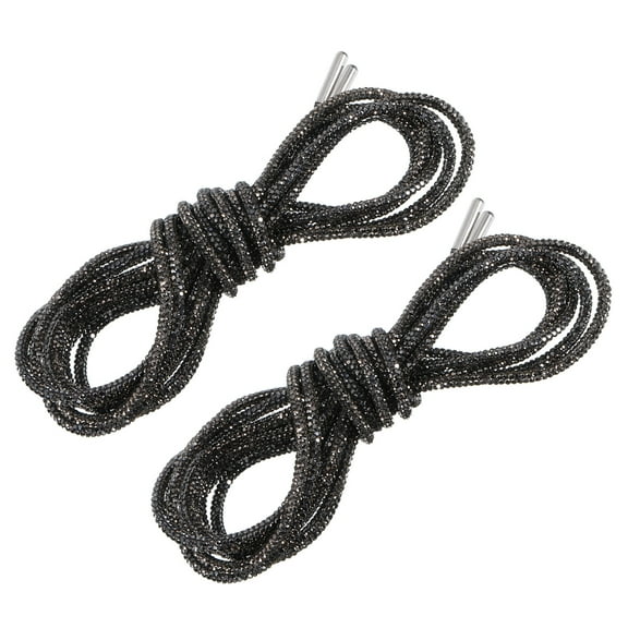 2Pack Rhinestone Shoe Lace, 31.5" Bling Glittered Ropes Drawstring Cords Replacement (Bright Black)