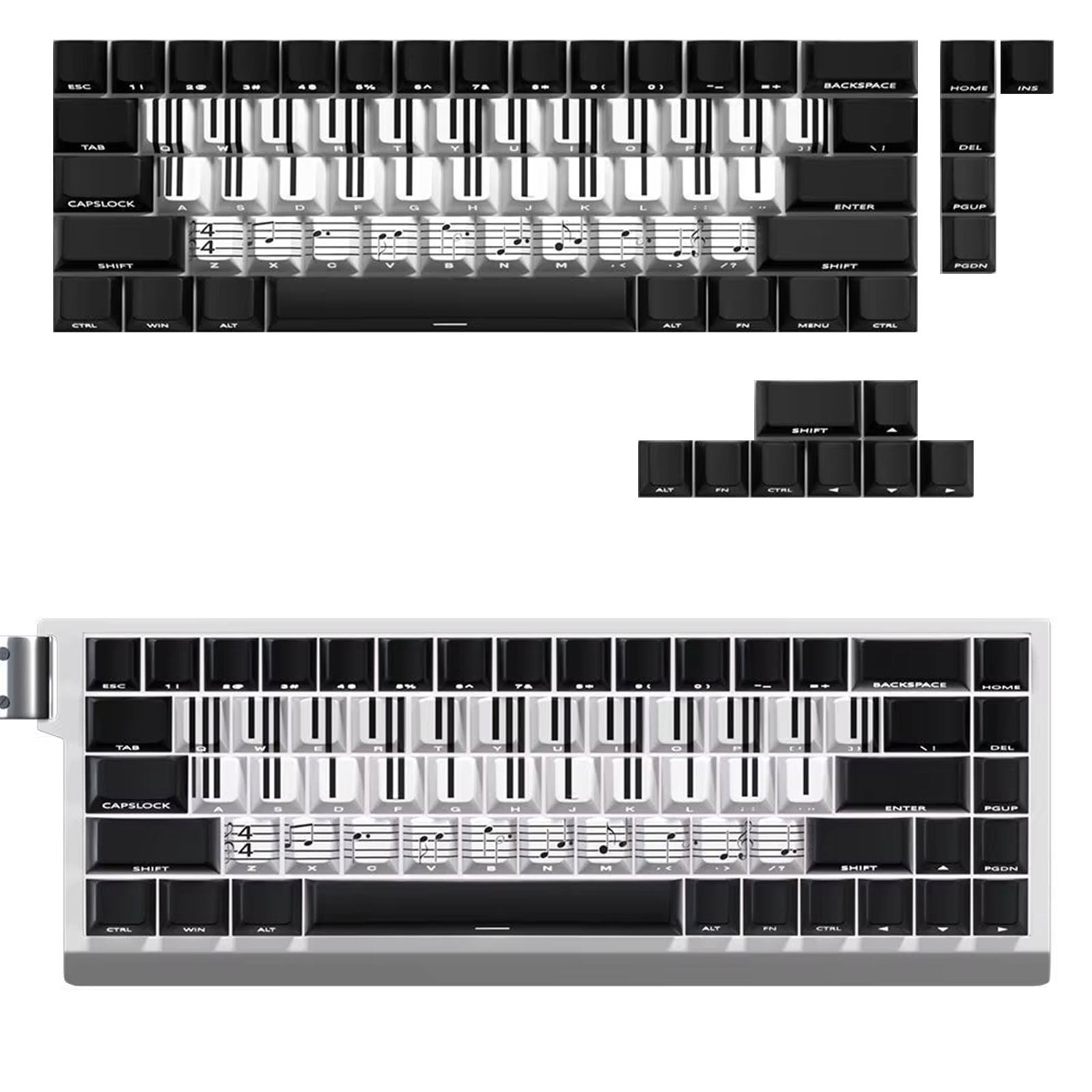 74Key Side Print Backlit Keycap Set Piano Key Theme Transparents for 60 61 65 67 68 Gaming Keyboards Keycap