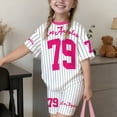 thumbnail image 2 of Ruiwill Little Girls Outfit Set Crewneck Short Sleeve Short Sleeve Letter Print Tops With Shorts Set Summer School Casual Lightweight Girls Outfit Size 5-6 Years Red, 2 of 4