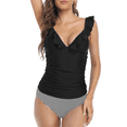 thumbnail image 3 of Hilor Womens Two Piece Bathing Suits Tummy Control Swimwsuit Ruffled V Neck Tankini Swimwear, 3 of 8
