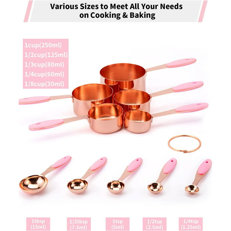 Stainless Steel, Measuring Spoon and Measuring Cup Set, Baking Tools,  Copper-Plated Measuring Spoon (Pink) 