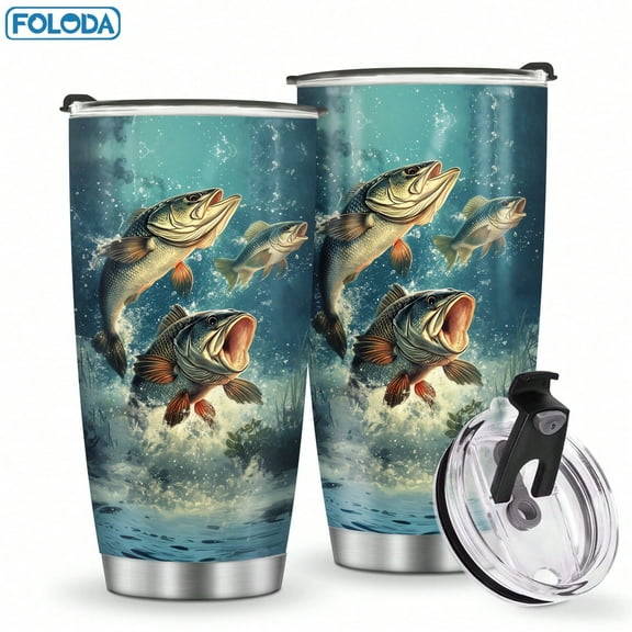 Foloda 1pc Fishing Water BottlesFor Fish Lovers GiftFish Tumbler On Christmas Birthday Farther's Day Gift For Men Dad Husband , 20oz With Lid Insulated Stainless Steel Travel Car Cups Coffee Mug Gift