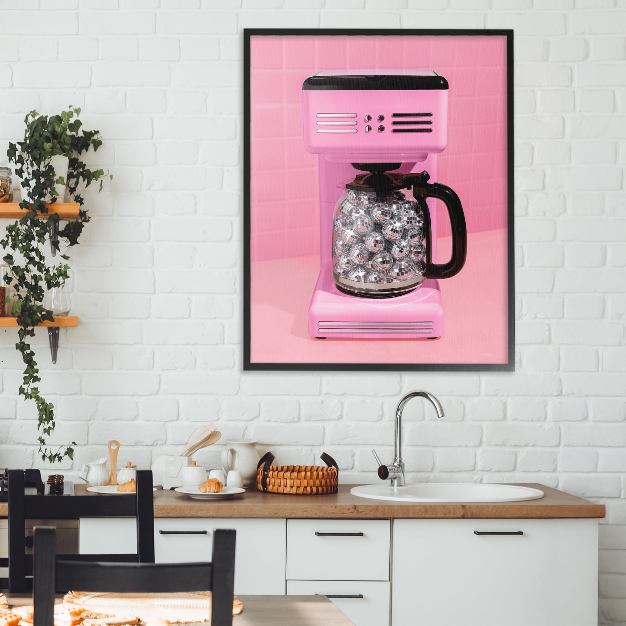 Stupell Industries Disco Coffee Over Pink Black Framed Giclee Art, design by LISH Creative
