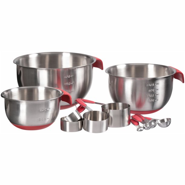 White Apron 11Piece Stainless Steel Mixing Bowls, Measuring Cups