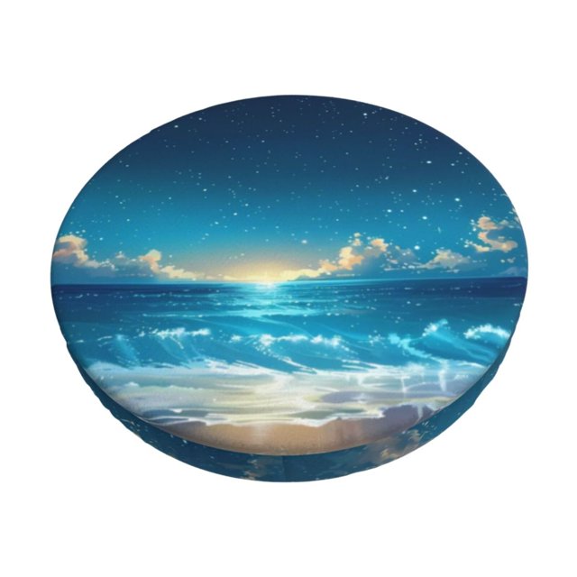 Disketp Night Sky Beach Scene Funda Redonda para Taburete, Funda de Cojín para Silla de Bar Suave y Elástica-14 inch