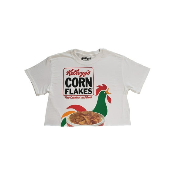 Junior Womens Kelloggs Corn Flakes White Cotton Crop Top Short Sleeve T-Shirt L