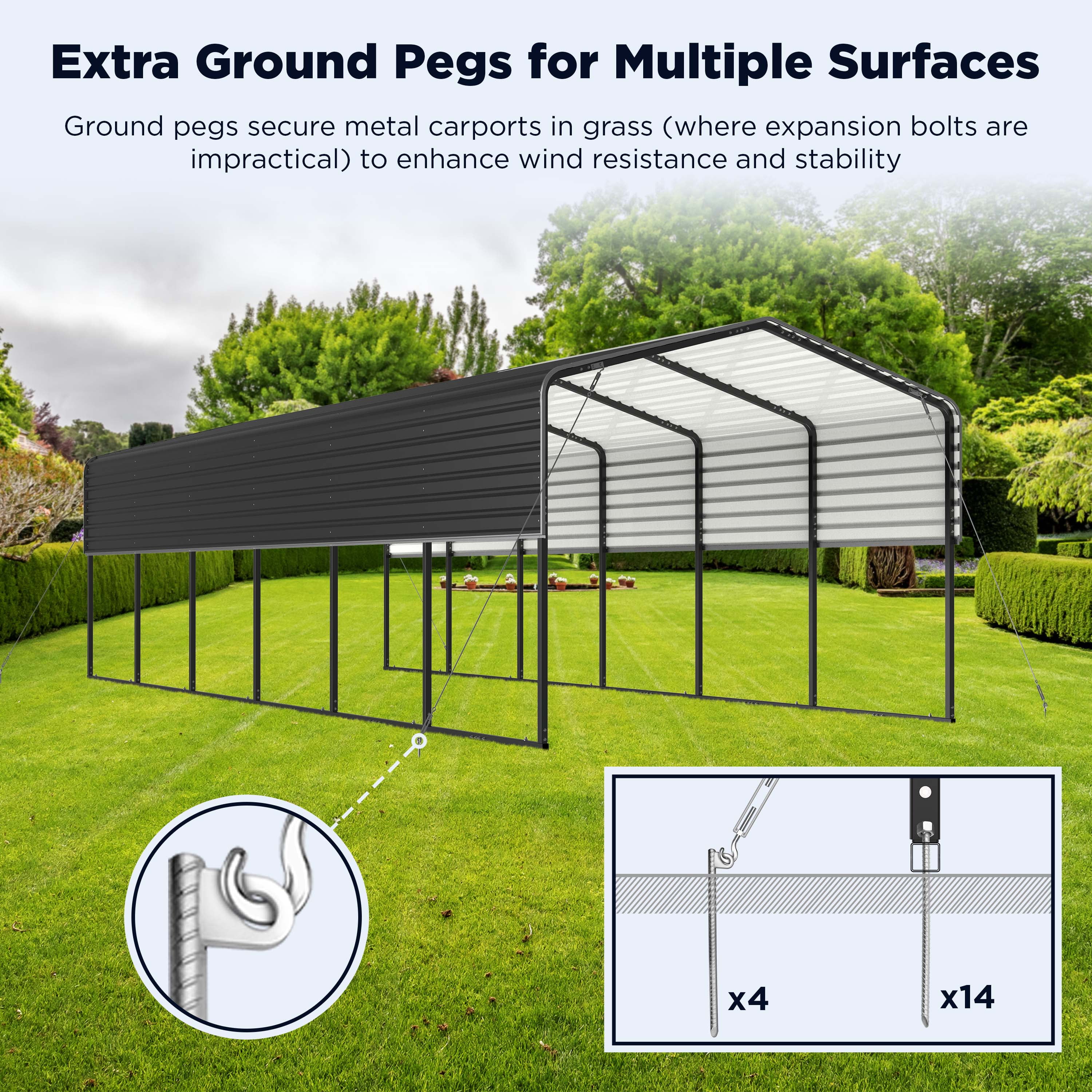 ALEKO Steel Carport with Corrugated Roof Panels 12 x 30 feet Black Color