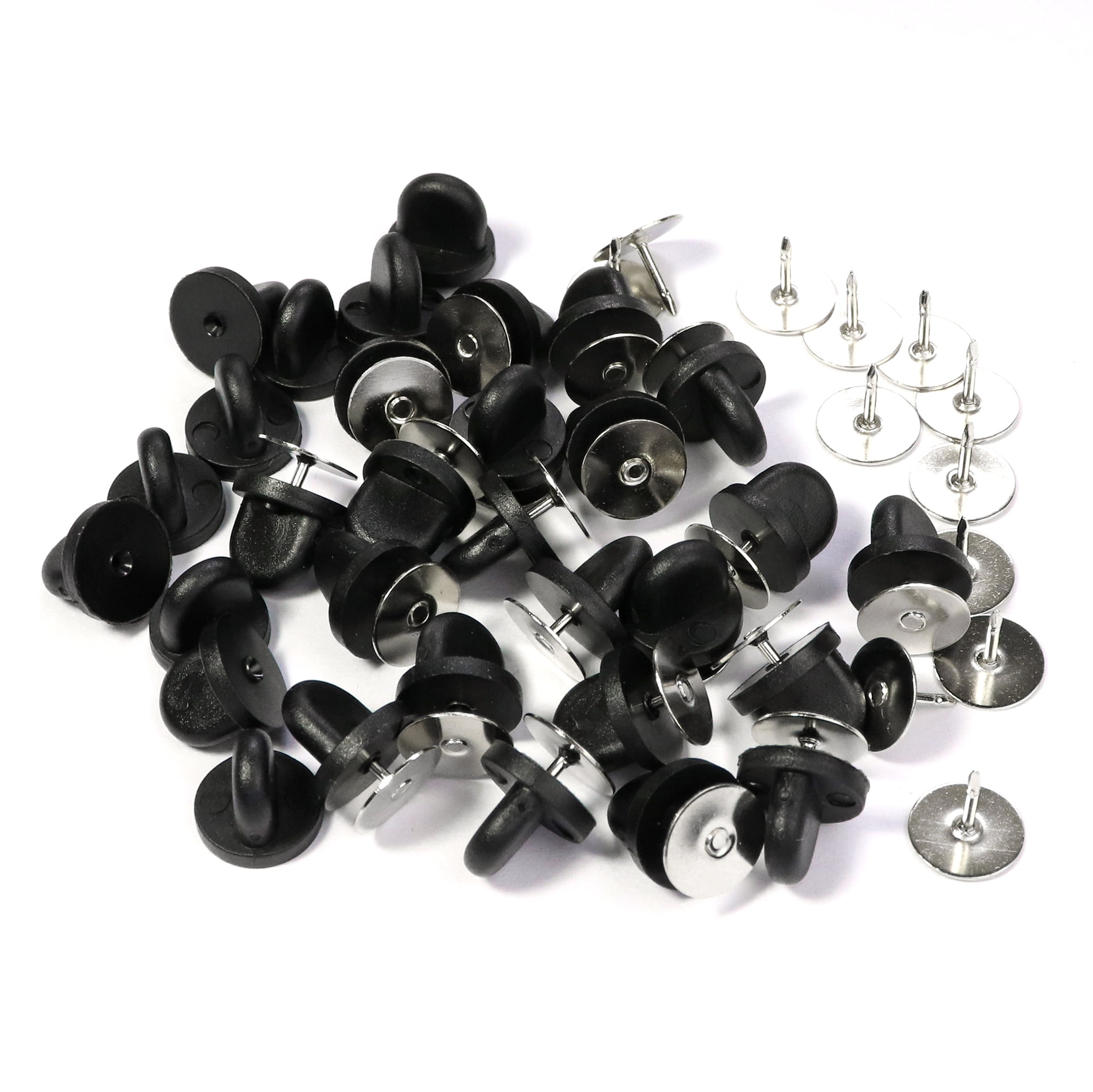 50 Pairs Tie Tacks Blank Pins with PVC Rubber Pin Backs for Craft Making (Black)