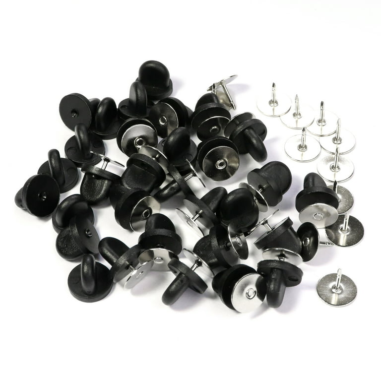 100 Pairs Tie Tacks Blank Pins with PVC Rubber Pin Backs for Craft Making  (Black)