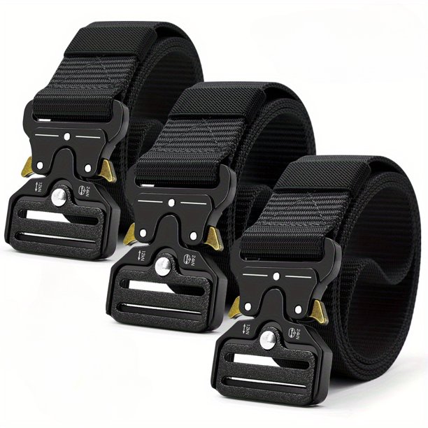 3pcs Men's Quick-Release Belts - Durable Nylon with Alloy Buckle, Sporty Black Waistbands for Hiking & Outdoor Activities
