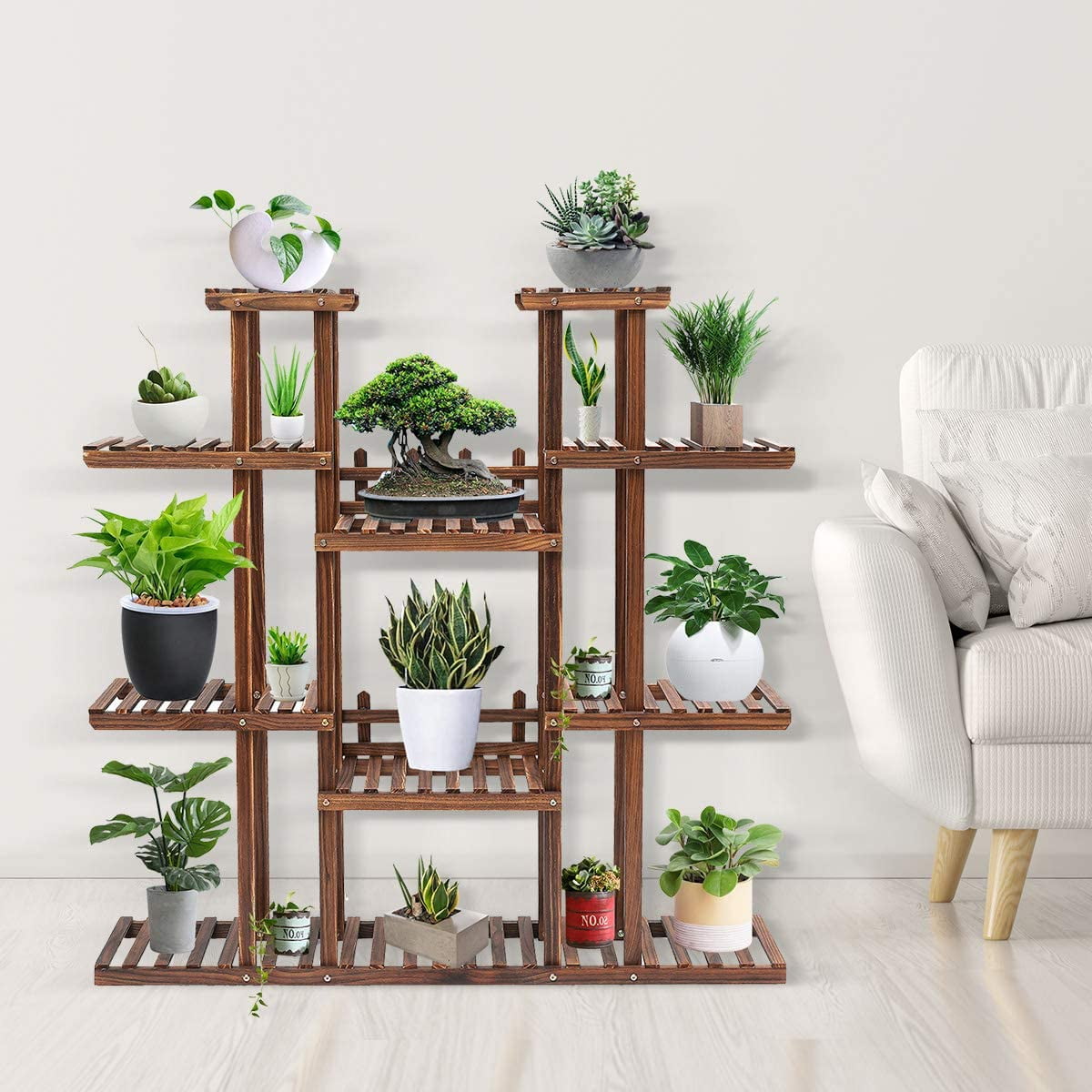 Tooca Plant Stand 9 Tier Wooden Large Plant Shelf Multiple Plants