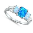 thumbnail image 4 of Blue Simulated Opal Ring .925 Sterling Silver Band White Cubic Zirconia Jewelry Female Male Size 9, 4 of 4