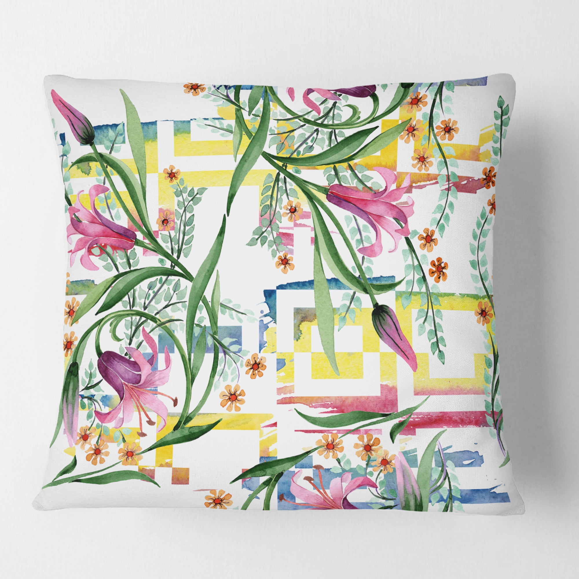 Designart Floral Botanical Retro XI' Mid-Century Modern Throw Pillow - 16x16